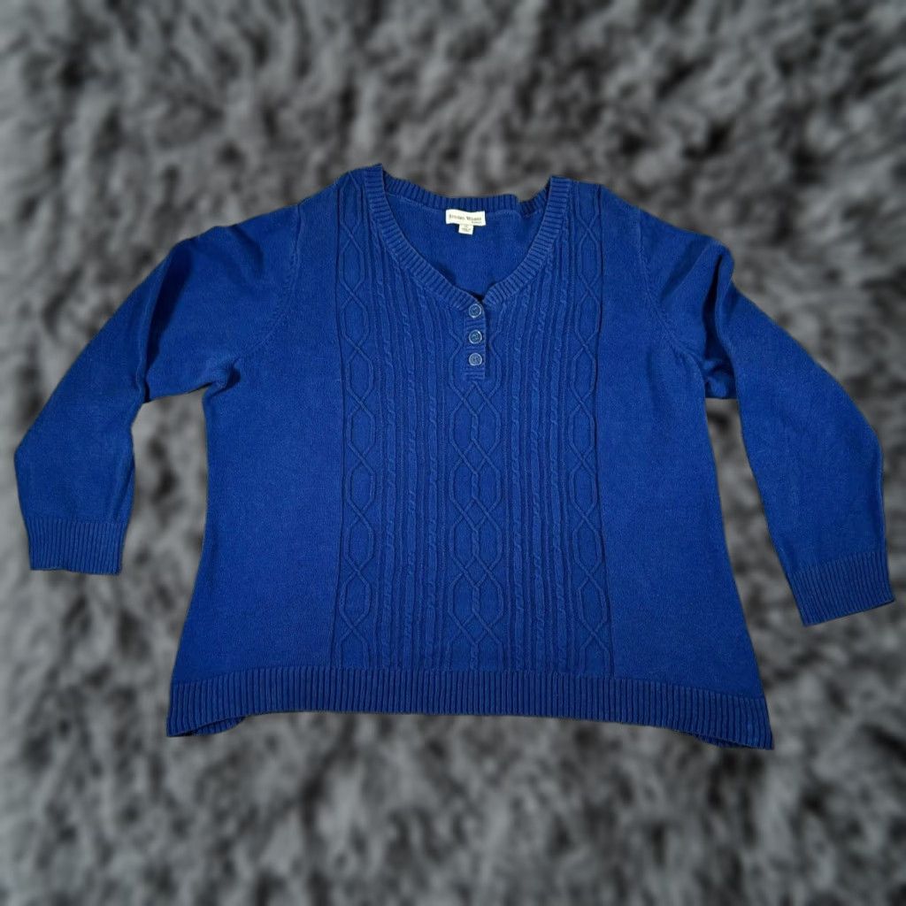 Vintage VINTAGE 90s Y2K Henley Sweater Womens 2X Plus Cable Knit Grandmacore Classic Blue 100% Cotton Knit Button Mens? Girls? Size XXL / US 16-18 / IT 52-54 - 1 Thumbnail