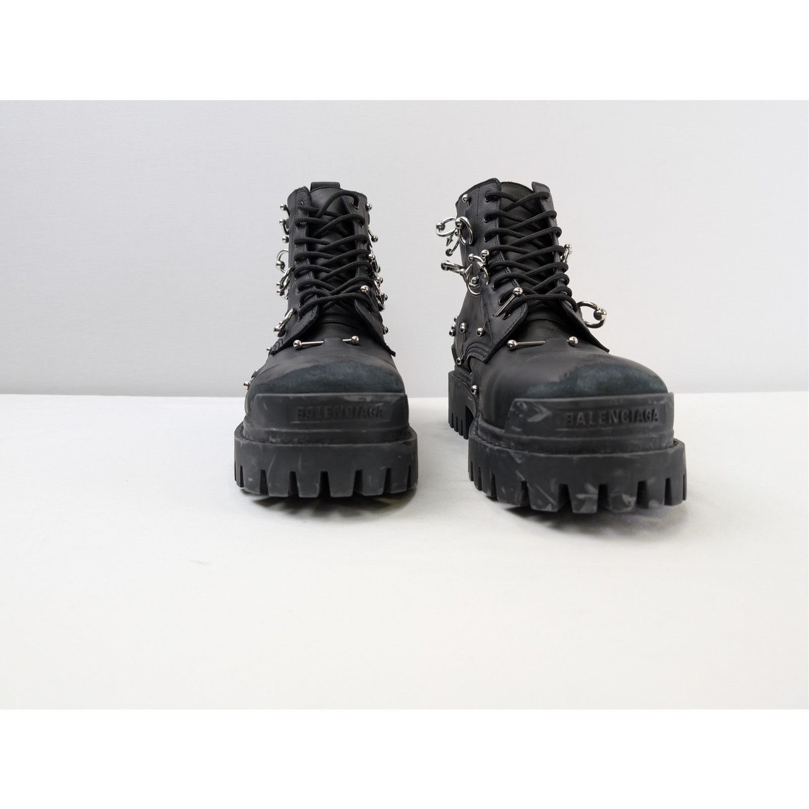 Balenciaga o1rshd1 Leather Strike Piercing Boots in Black/Silver Size US 13 / EU 46 - 6 Thumbnail