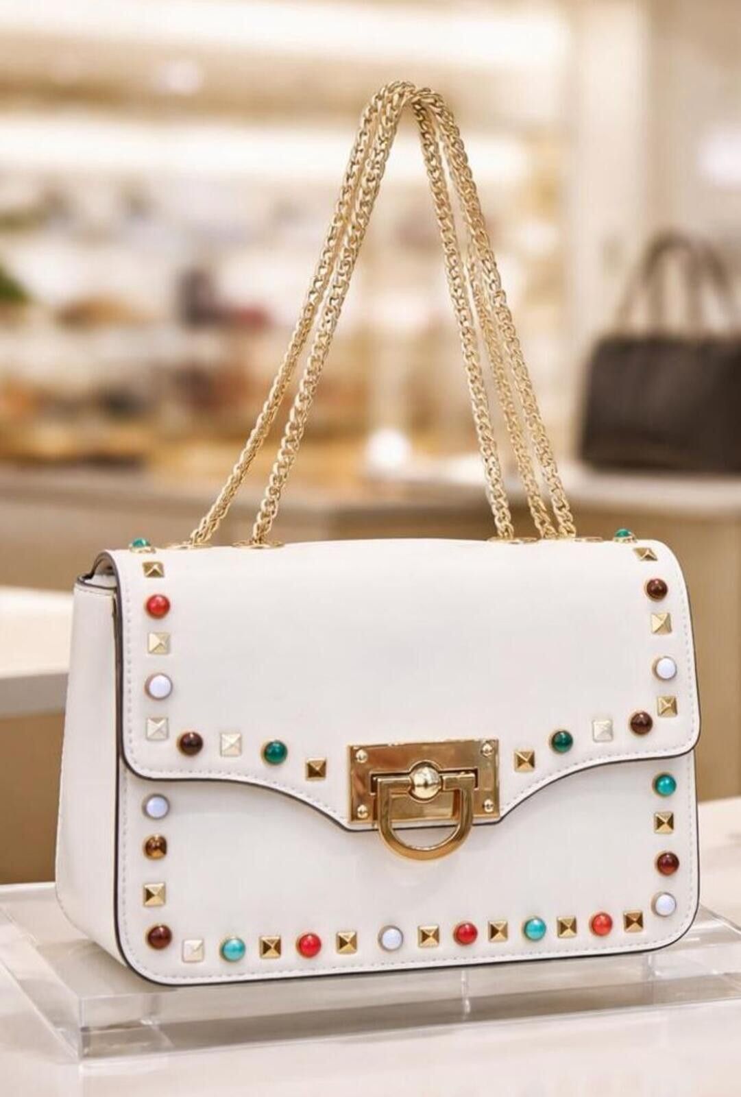 Other Vintage Gail Labelle White Stud Shoulder Bag Gold Chain NWOT Size ONE SIZE - 1 Thumbnail