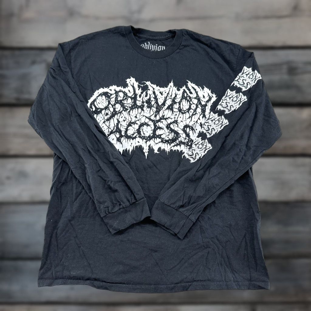 VINTAGE Oblivion Access Shirt Mens L Black Pullover Graphic Print Logo Swoosh Reflective Check Oblivion Access Brand