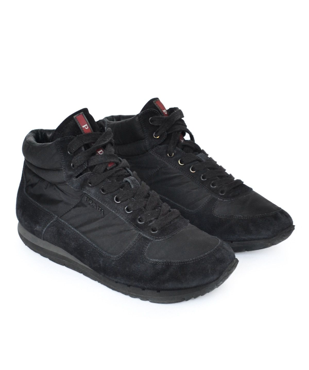 Prada 🔴 PRADA Boots Hi Top Sneakers Suede Nylon Red Tab Black Size US 8 / EU 41 - 2 Thumbnail