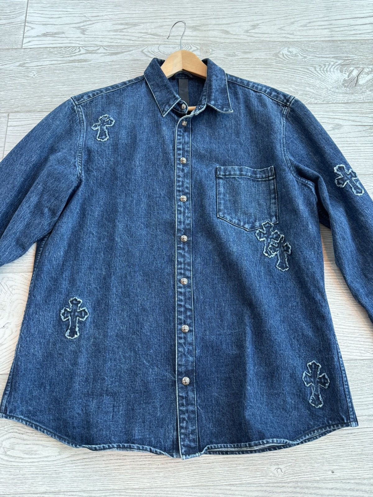 Chrome Hearts Chrome Hearts Denim Cross Patch Overshirt Size US XXL / EU 58 / 5 - 4 Thumbnail
