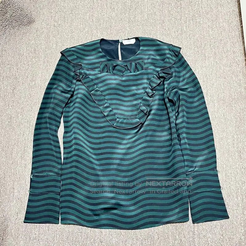 Fendi Fendi Green Striped Silk Ruffle Long Sleeve Top . Size M / US 6-8 / IT 42-44 - 1 Thumbnail