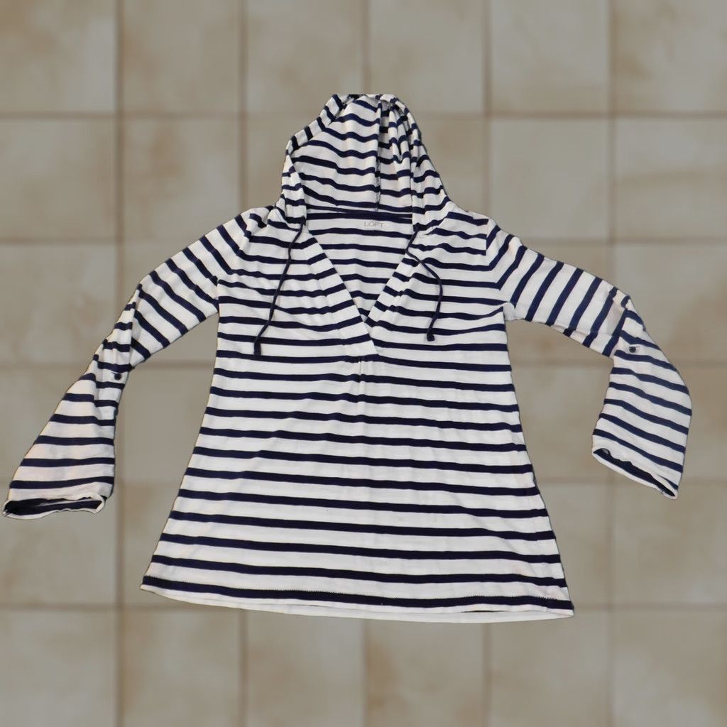 Ann Taylor Ann Taylor Loft Hoodie Shirt Women V-Neck Purple Striped Cotton Knit Pullover Casual Long Sleeve S Small Size S / US 4 / IT 40 - 1 Thumbnail