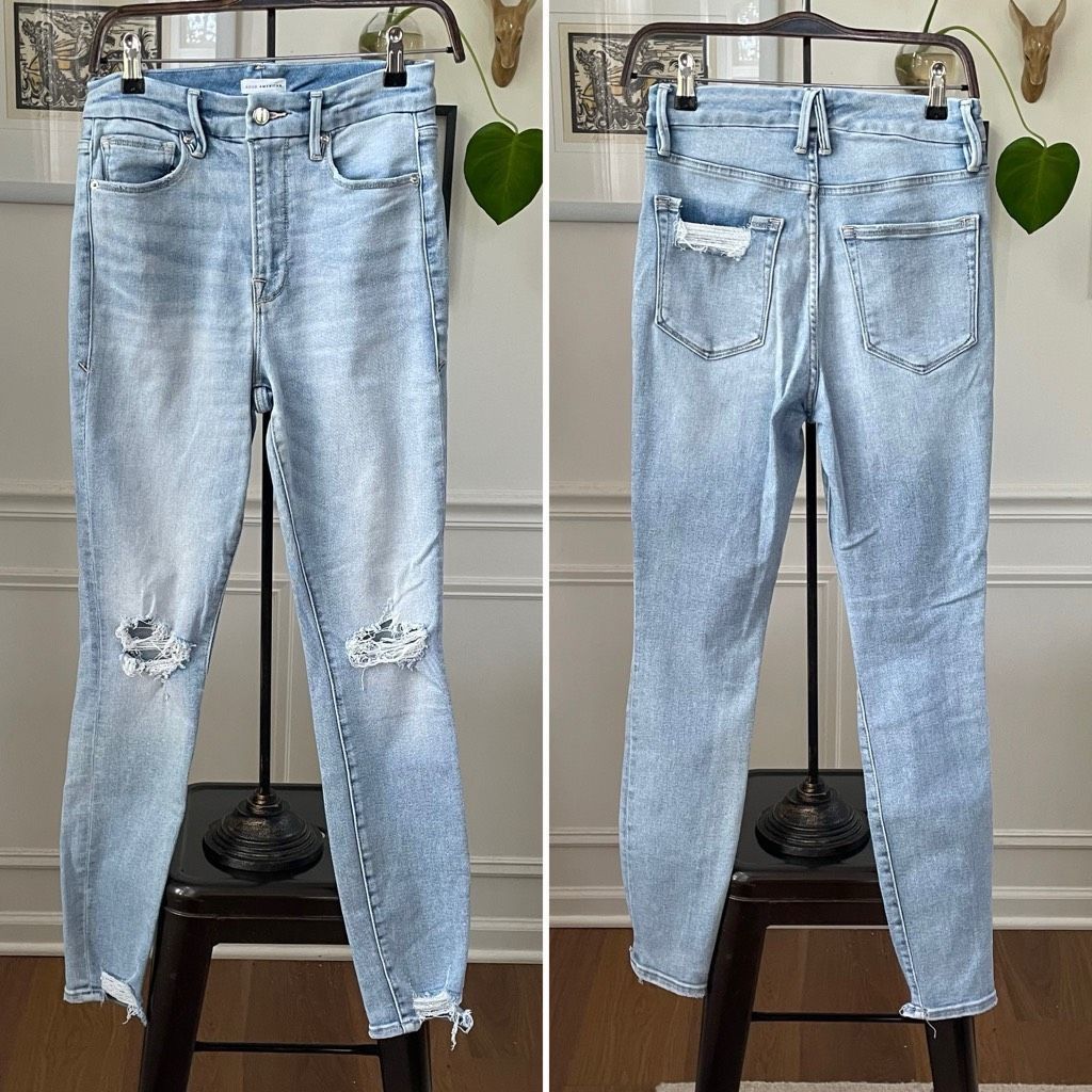 Other Good American Good Waist Distressed Jeans High Rise Blue675 Size 28" / US 6 / IT 42 - 2 Thumbnail