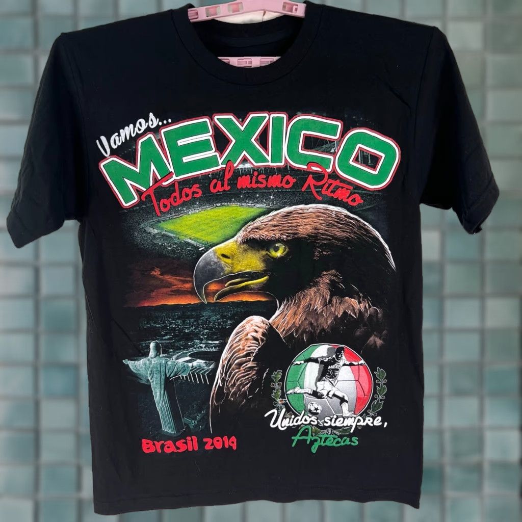 Vintage VINTAGE Mexico Brazil Soccer 2014 T-Shirt Adult Large Black Graphic Men 2 Sided Size US L / EU 52-54 / 3 - 1 Thumbnail
