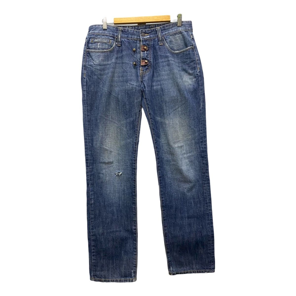 Dsquared2 Dsquared2 Blue Wash Distressed Button-Fly Straight Jeans Size US 32 / EU 48 - 1 Thumbnail