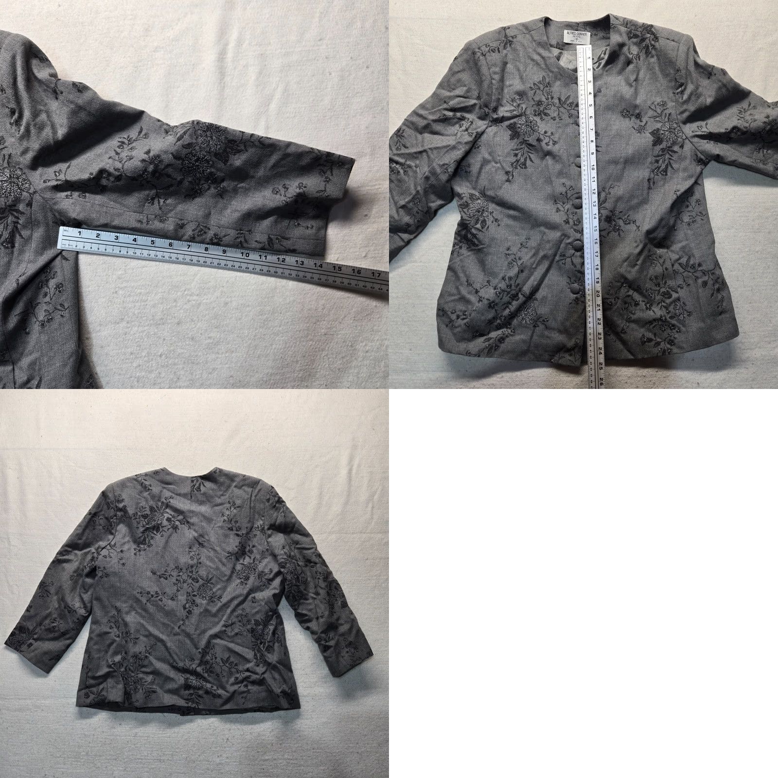 Vintage Alfred Dunner Jacket Women 18P Gray Floral Long Sleeve Button Up Coat Overcoat With Shoulder Pads Size XXL / US 16-18 / IT 52-54 - 8 Thumbnail