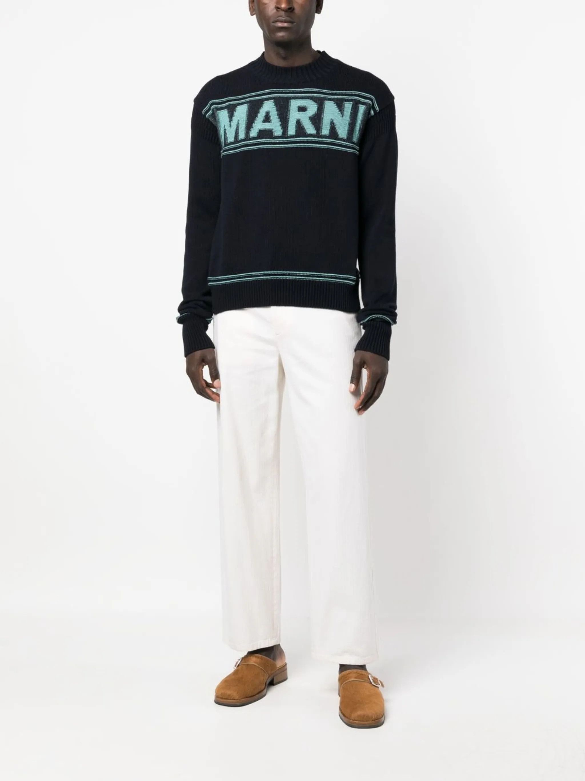 Marni o1y0225 Logo Crewneck Sweater in Navy Size US L / EU 52-54 / 3 - 5 Thumbnail