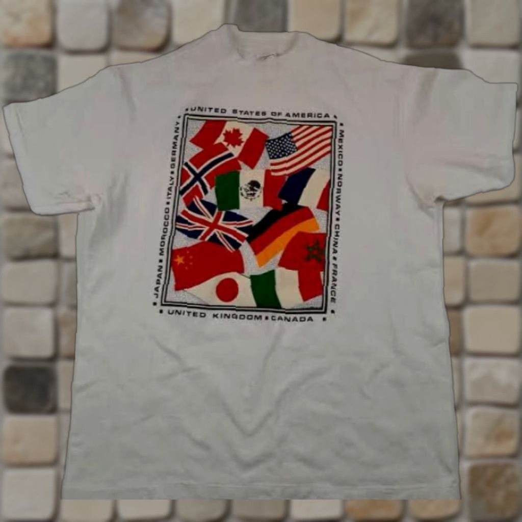 Delta Delta T-Shirt World Flags USA Canada Japan many more Puffy Print Large White Mens L Short Sleeve-100% USA Made Size US L / EU 52-54 / 3 - 1 Thumbnail