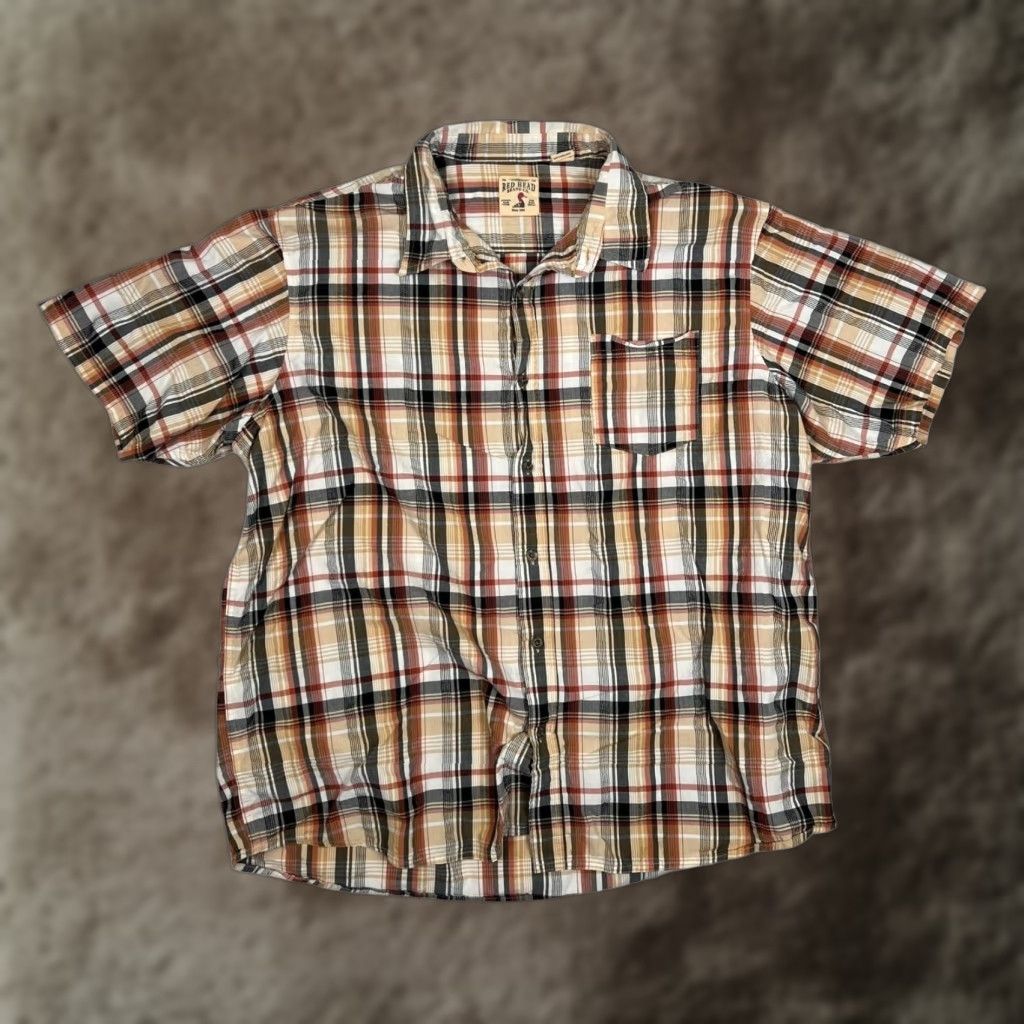 Vintage VINTAGE? (No) RedHead Shirt Mens 3XL Brown Plaid Short Sleeve Button Front Lightweight Casual Size US XXL / EU 58 / 5 - 1 Thumbnail