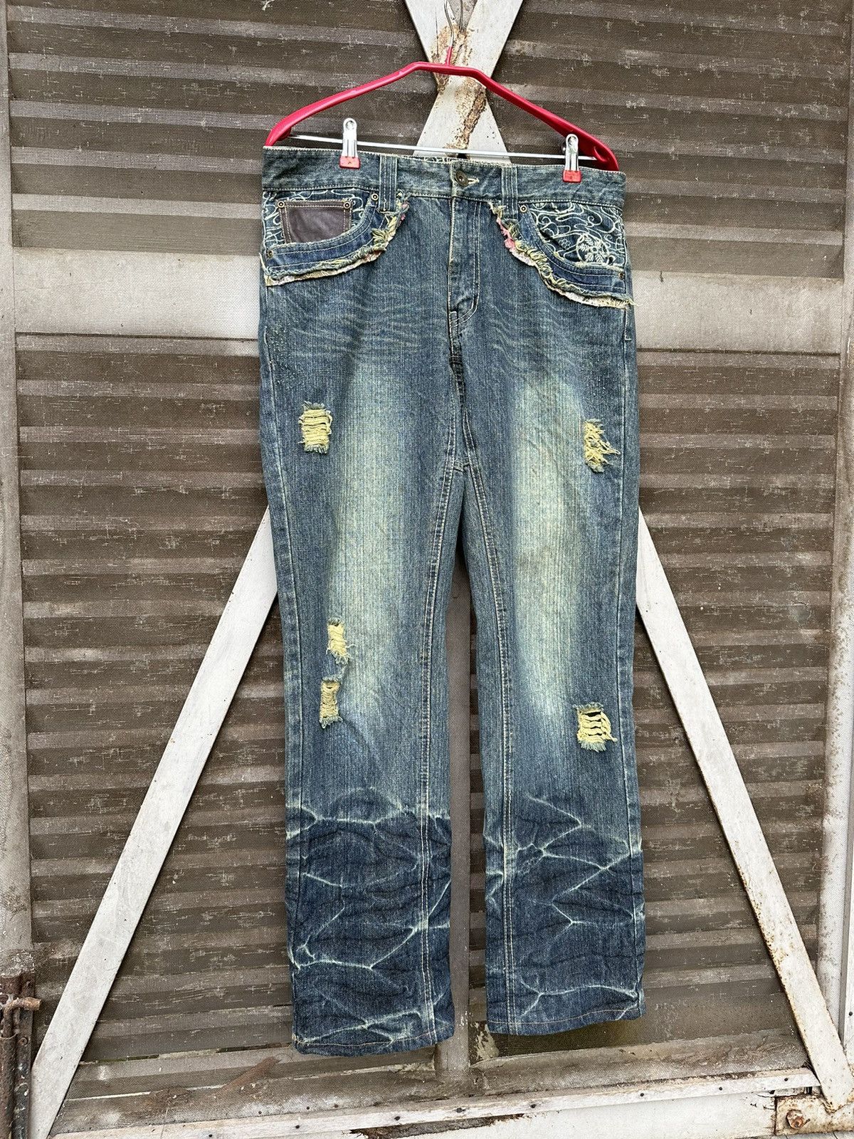 Vintage 👹Vintage GUMU Japan Floral Design Denim Size US 31 - 4 Thumbnail