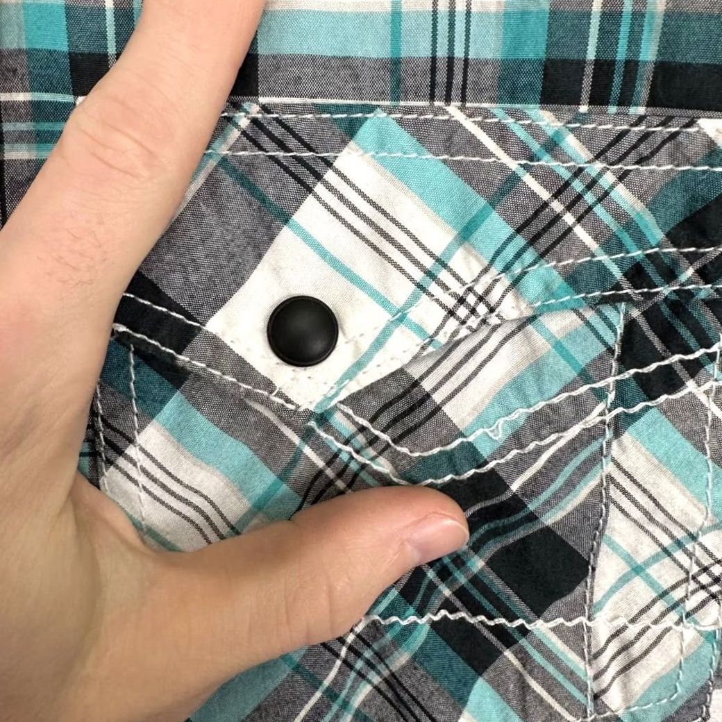 Vintage Helix Shirt Mens XL Blue White Plaid Athletic Fit Button Up Pocket Size US XL / EU 56 / 4 - 7 Thumbnail