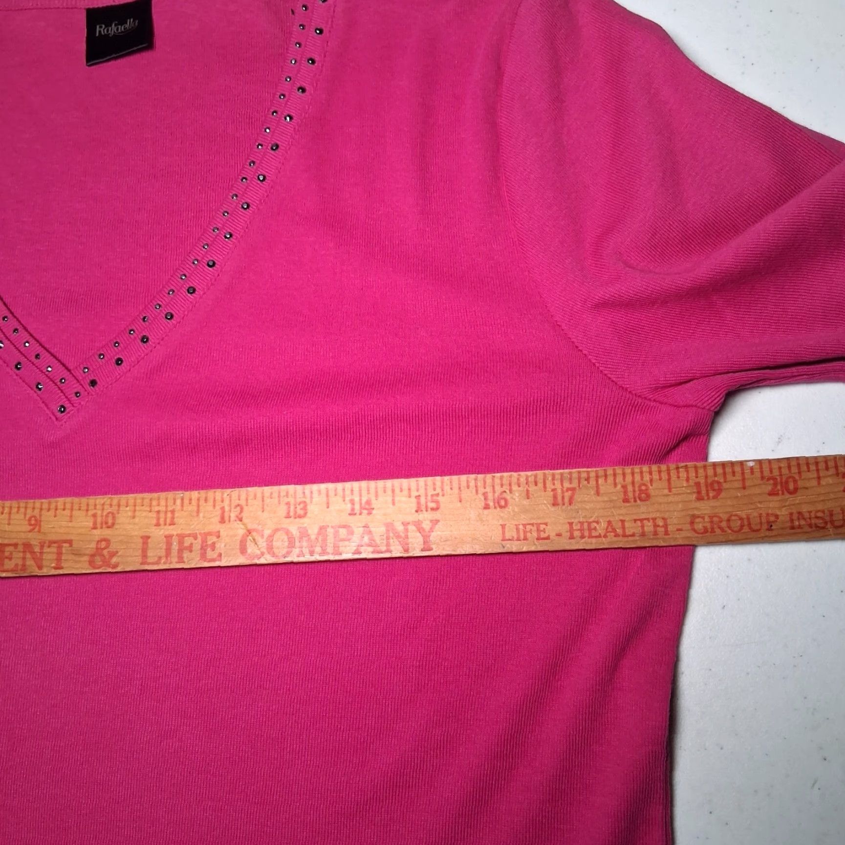 Vintage Rafaella Shirt Women M V-Neck Pink Knit Cotton Long Sleeve Studded NEW Size M / US 6-8 / IT 42-44 - 4 Thumbnail