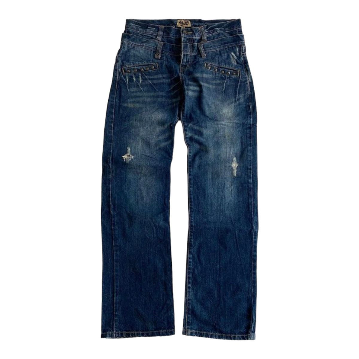 image of Beauty Beast x Hysteric Glamour Vintage Nylaus Double Waist Studded Denim Pants, Men's (Size 33)