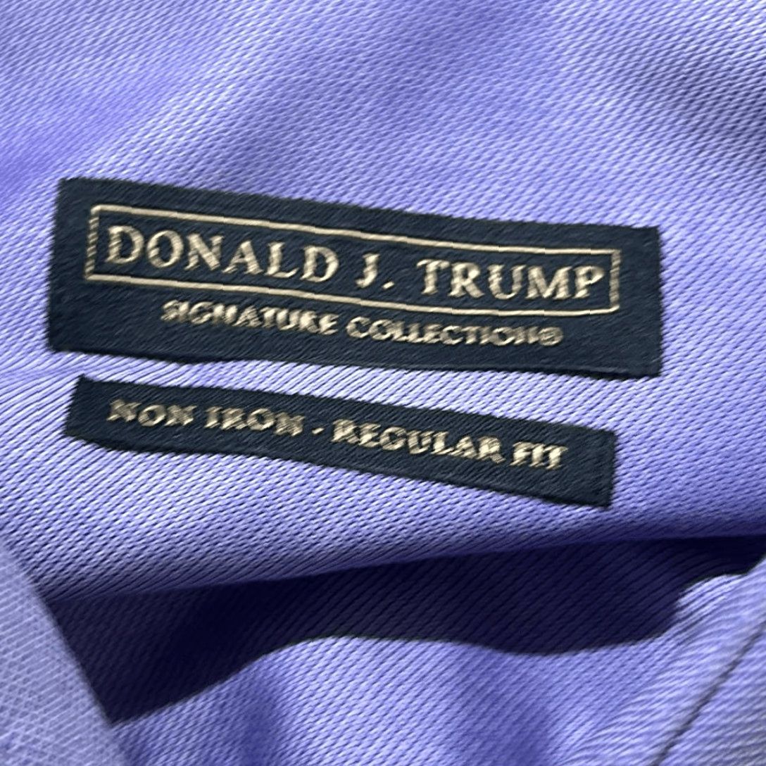 Vintage Donald Trump Signature Collection Non Iron Regular Fit Purple Dress Shirt 17 Purple 34/35 P2P 25” Length 31” Mens Size 46R - 4 Thumbnail