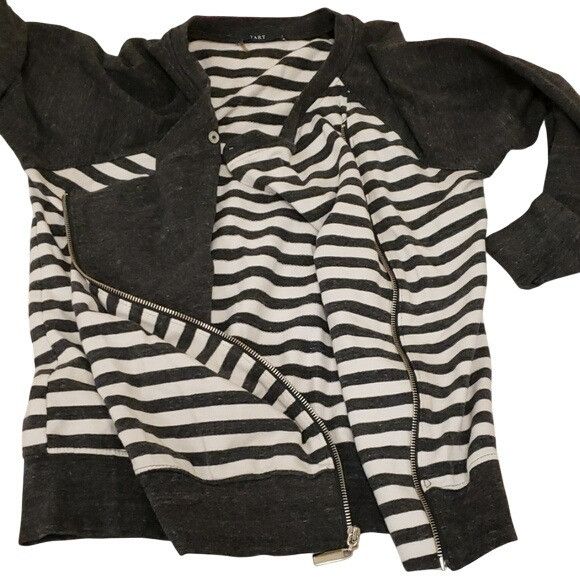 TART Collections Tart Zip Up Moto Sweatshirt Jacket Wrap Side Zip Stripe Grey Size M / US 6-8 / IT 42-44 - 7 Thumbnail