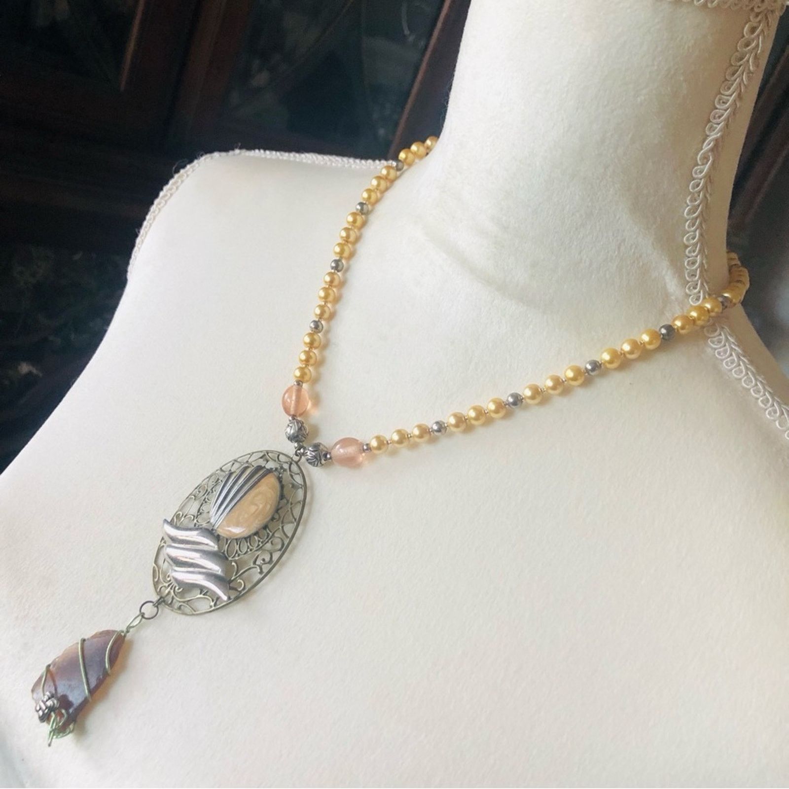 Handmade Handcrafted repurpose wired carnelian pearl necklace Size ONE SIZE - 4 Thumbnail