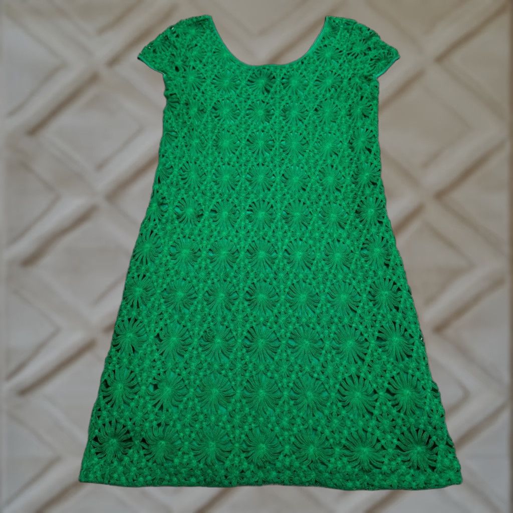 Anthropologie Dress Crochet Lace Shift Scoop Neck Cotton Green 8 Womens