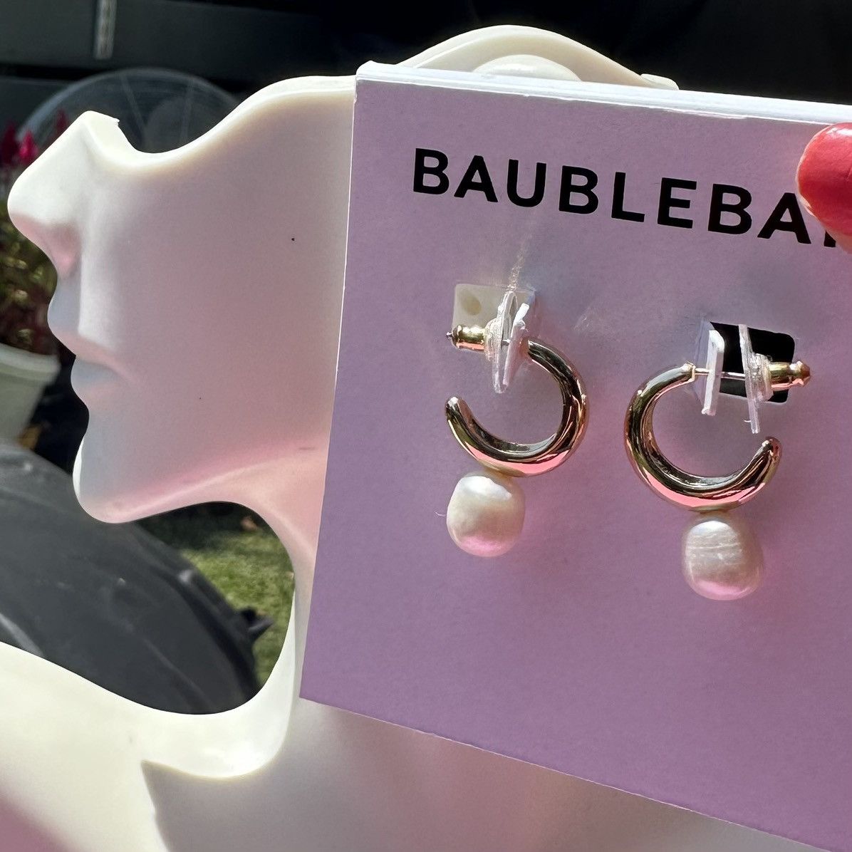 Designer Baublebar gold tone open loops white pearl drops earrings Size ONE SIZE - 1 Thumbnail