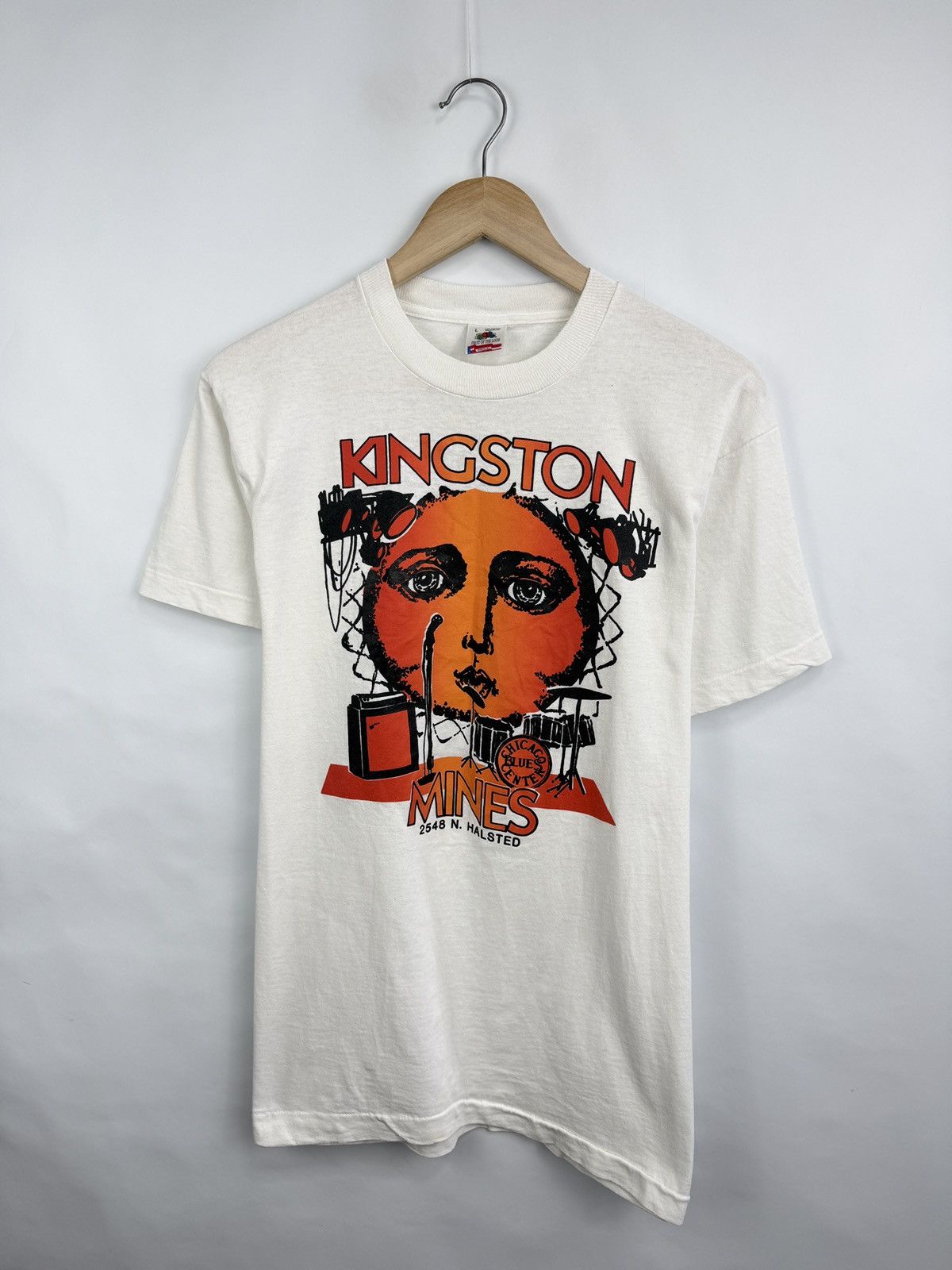 Fruit Of The Loom 🇺🇸 Vintage 80s Vintage Kingston Mines Chicago Blues Center Te Size US L / EU 52-54 / 3 - 2 Thumbnail