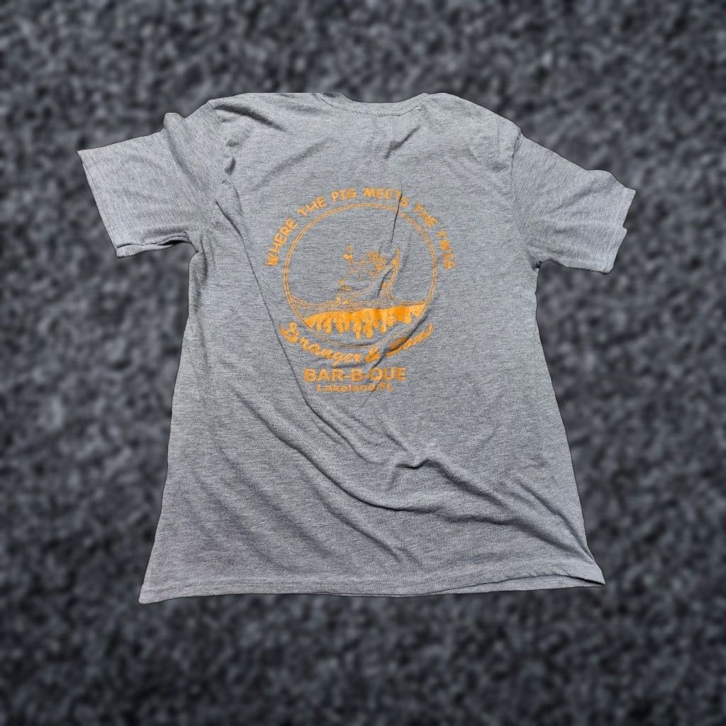 Gildan Mens L BBQ Funny T Shirt Double Sided Distress BK Gildan Cotton Short Sleeve Crew Neck Gray Size US L / EU 52-54 / 3 - 1 Thumbnail