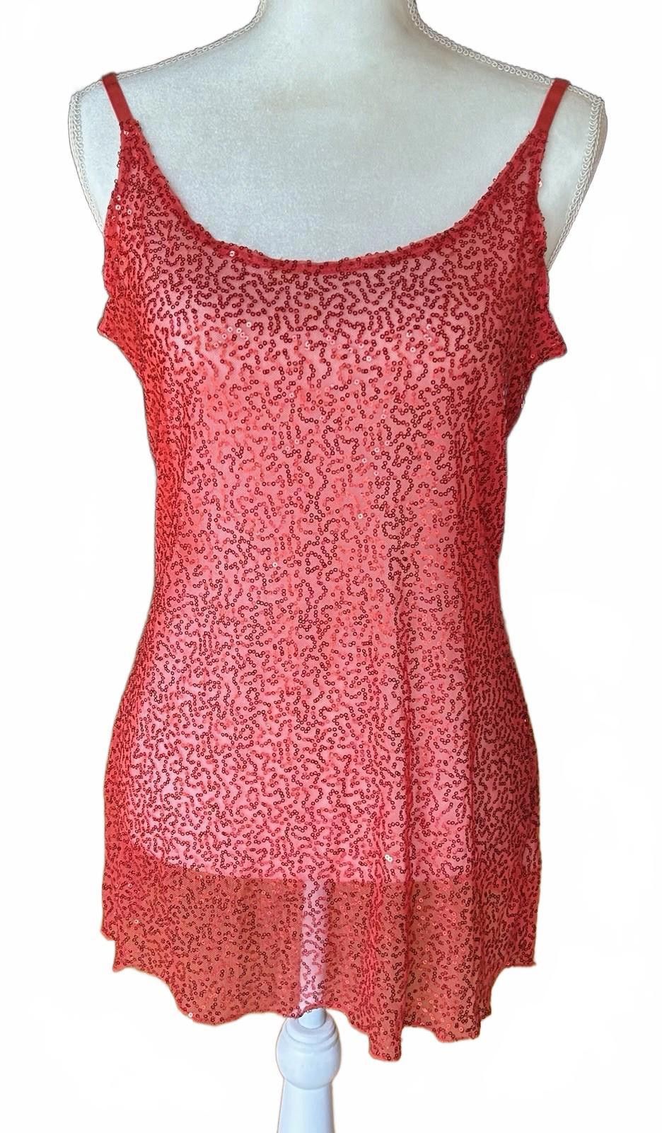 Other Tank Top Orange Red Sequins Sheer Sleeveless Stretch Mermaid Size L / US 10 / IT 46 - 1 Thumbnail