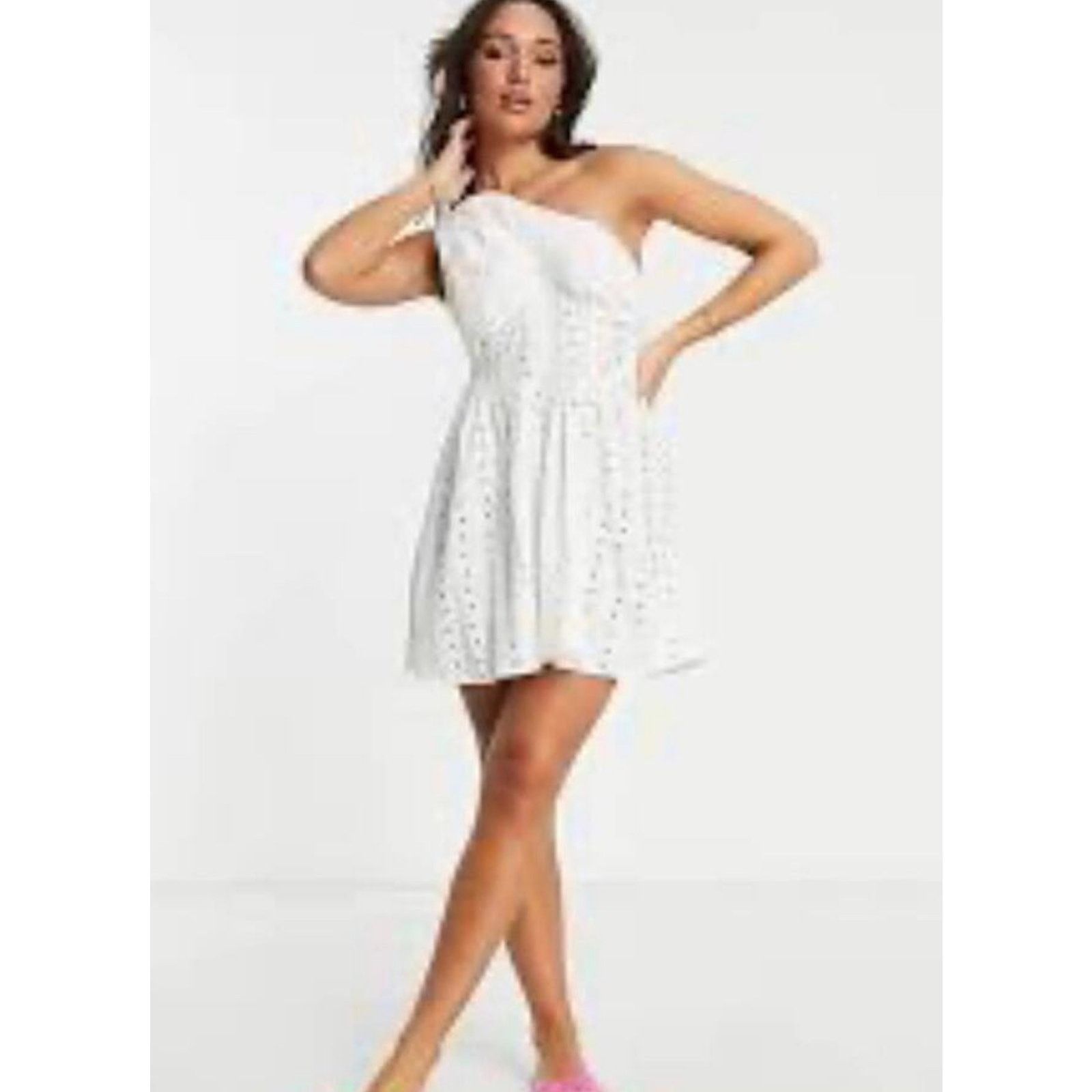 Asos ASOS Mini Dress Asymmetric One Shoulder Lace Ivory W 6 NWT Size M / US 6-8 / IT 42-44 - 8 Thumbnail