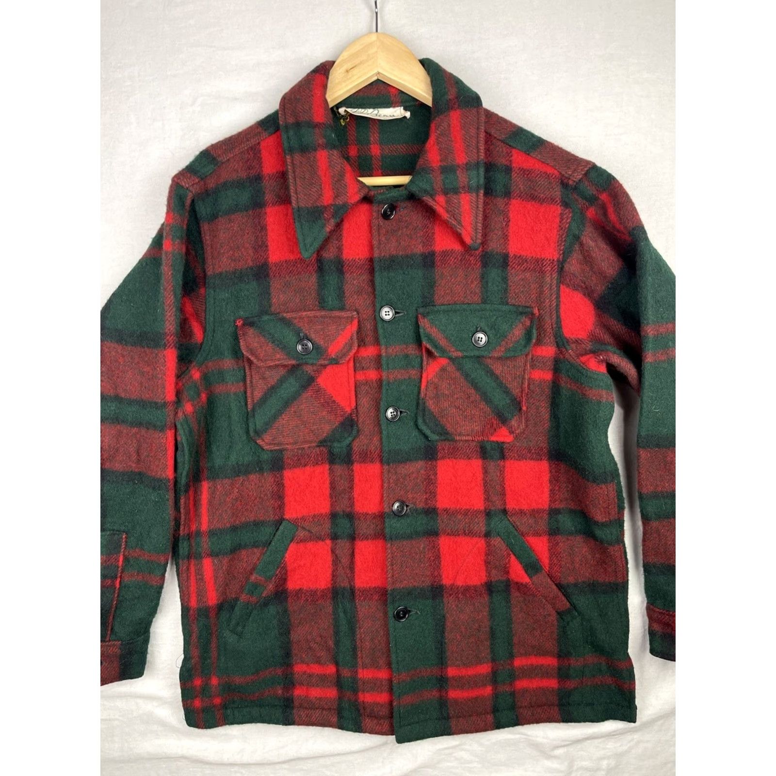 Vintage VINTAGE L.L. Bean Jacket Mens Large Red Plaid Wool Hunting 50s Overcoat Casual Workwear Fall Winter S adults? Size US L / EU 52-54 / 3 - 2 Thumbnail