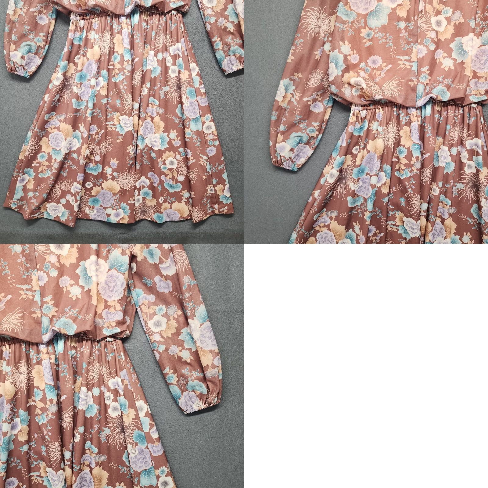 Vintage VINTAGE Womens Dress Brown Floral Blouson Zip Back 80s Midi Dress Womens Small/Mid 28" Waist Brown Floral Blouson 80s Midi Mens/Womens Size 4XL / US 24-26 - 9 Thumbnail