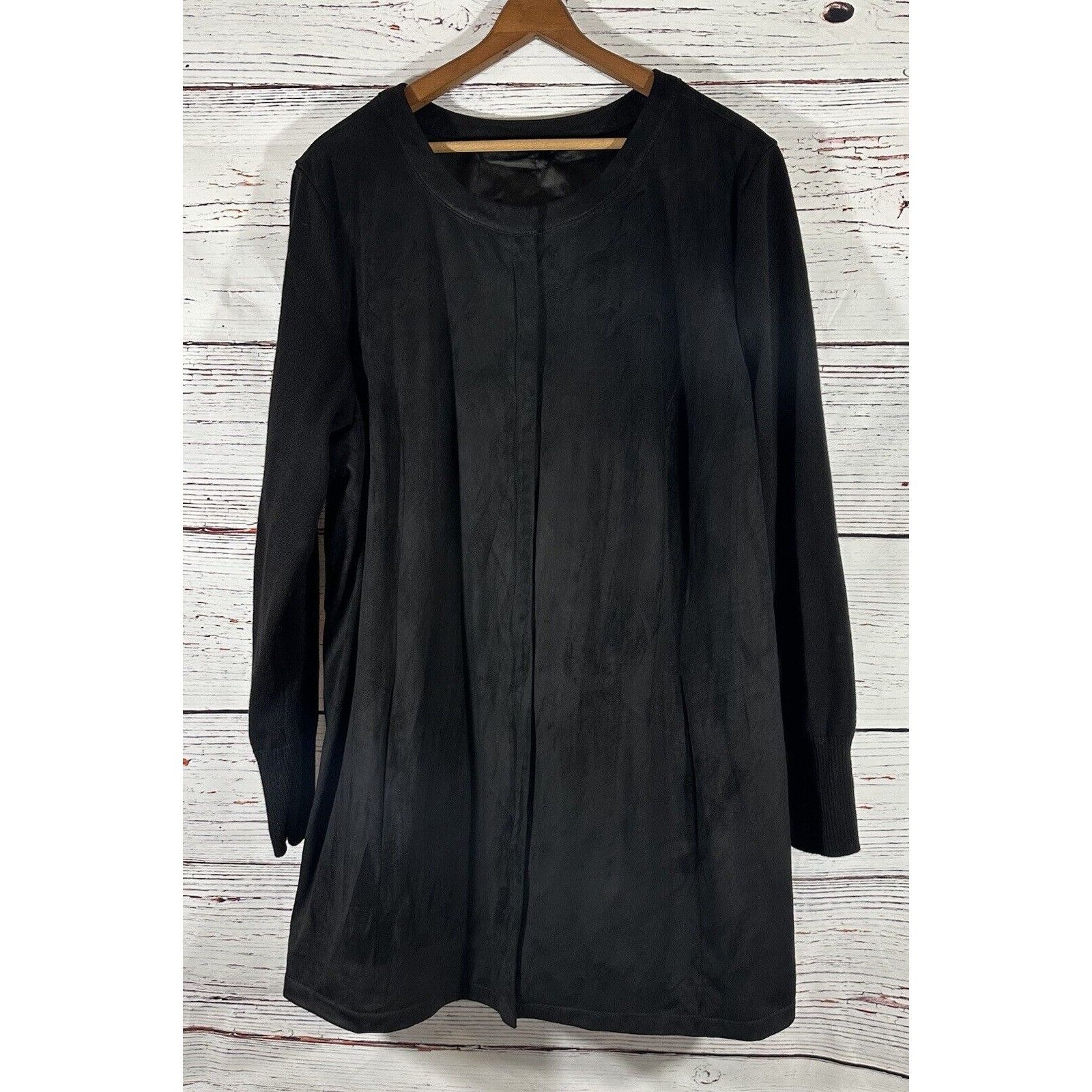 Halston H by Halston Faux Suede Sweater Jacket With Knit Sleeves Bla Size XXL / US 16-18 / IT 52-54 - 1 Thumbnail