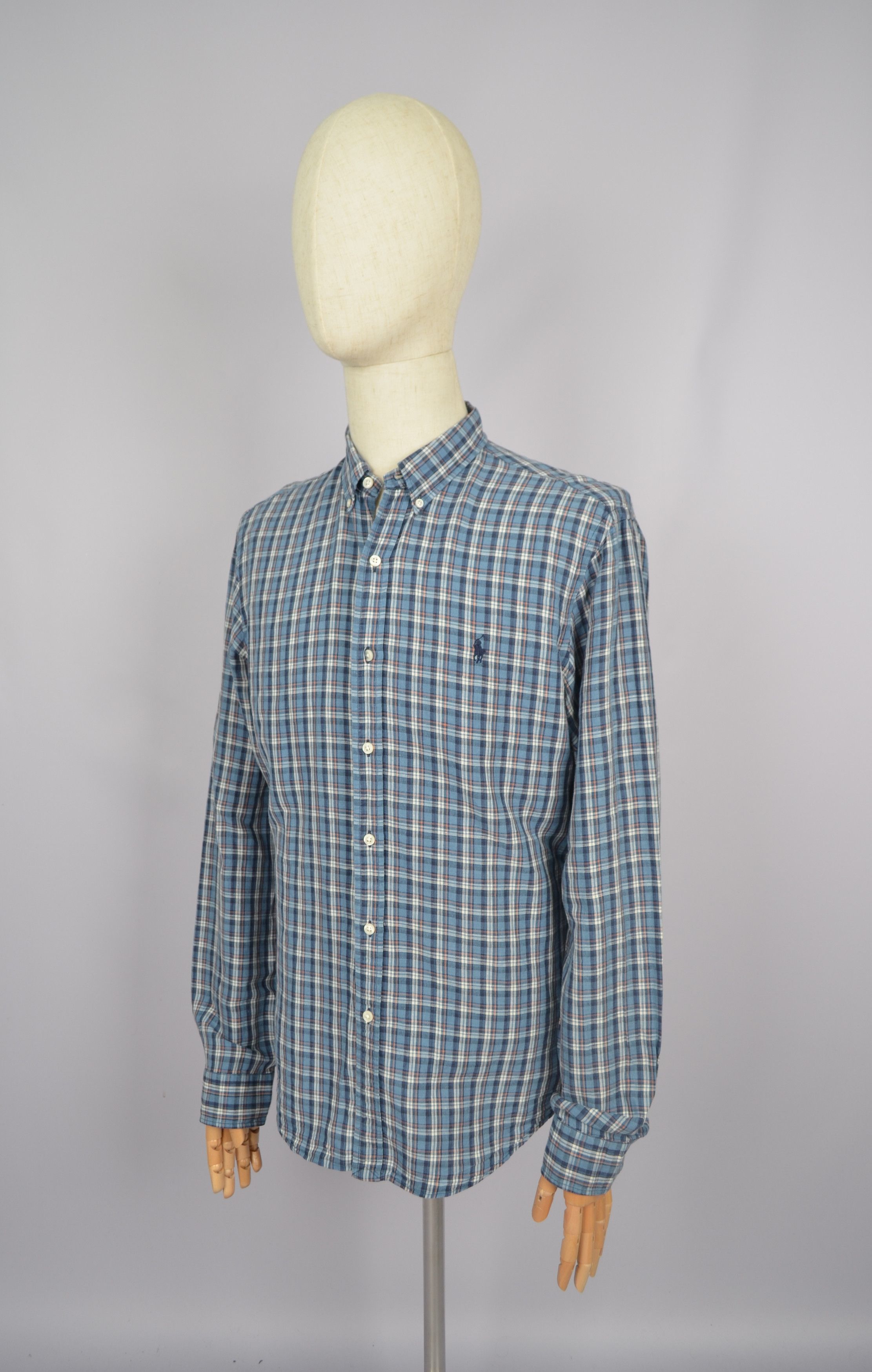 Designer × Polo Ralph Lauren Polo Ralph Lauren Check Blue White Linen\Cotton Slim Shirt Size US L / EU 52-54 / 3 - 1 Thumbnail