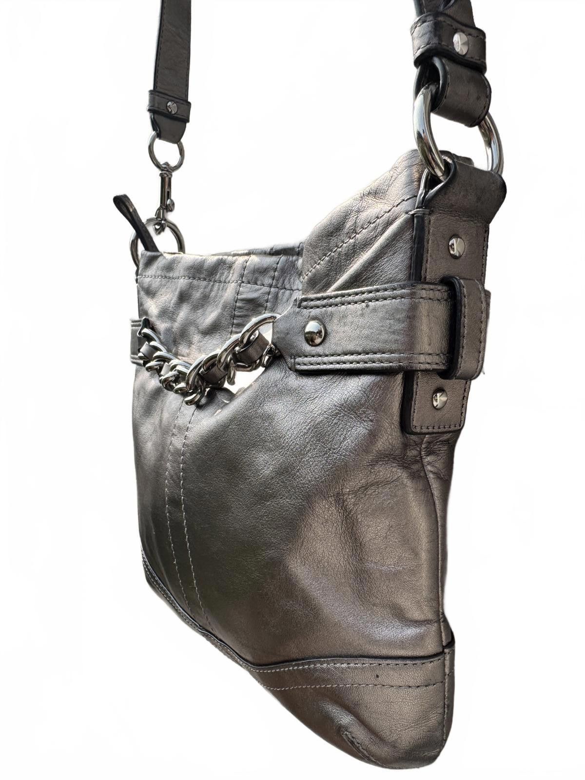 Coach Women's Metallic Silver Crossbody Coach Bag w/ Chain Detail Size ONE SIZE - 3 Thumbnail
