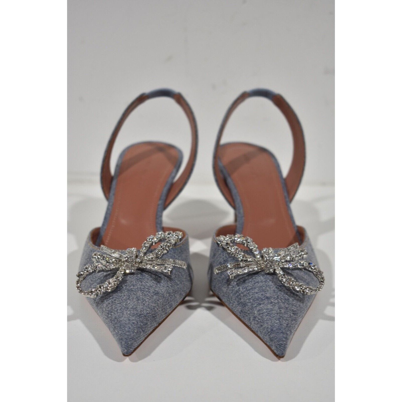 Amina Muaddi Rosie Sling Crystal Bow Slingback Sandal Heel Pump 38.5 Size US 8.5 / IT 38.5 - 5 Thumbnail