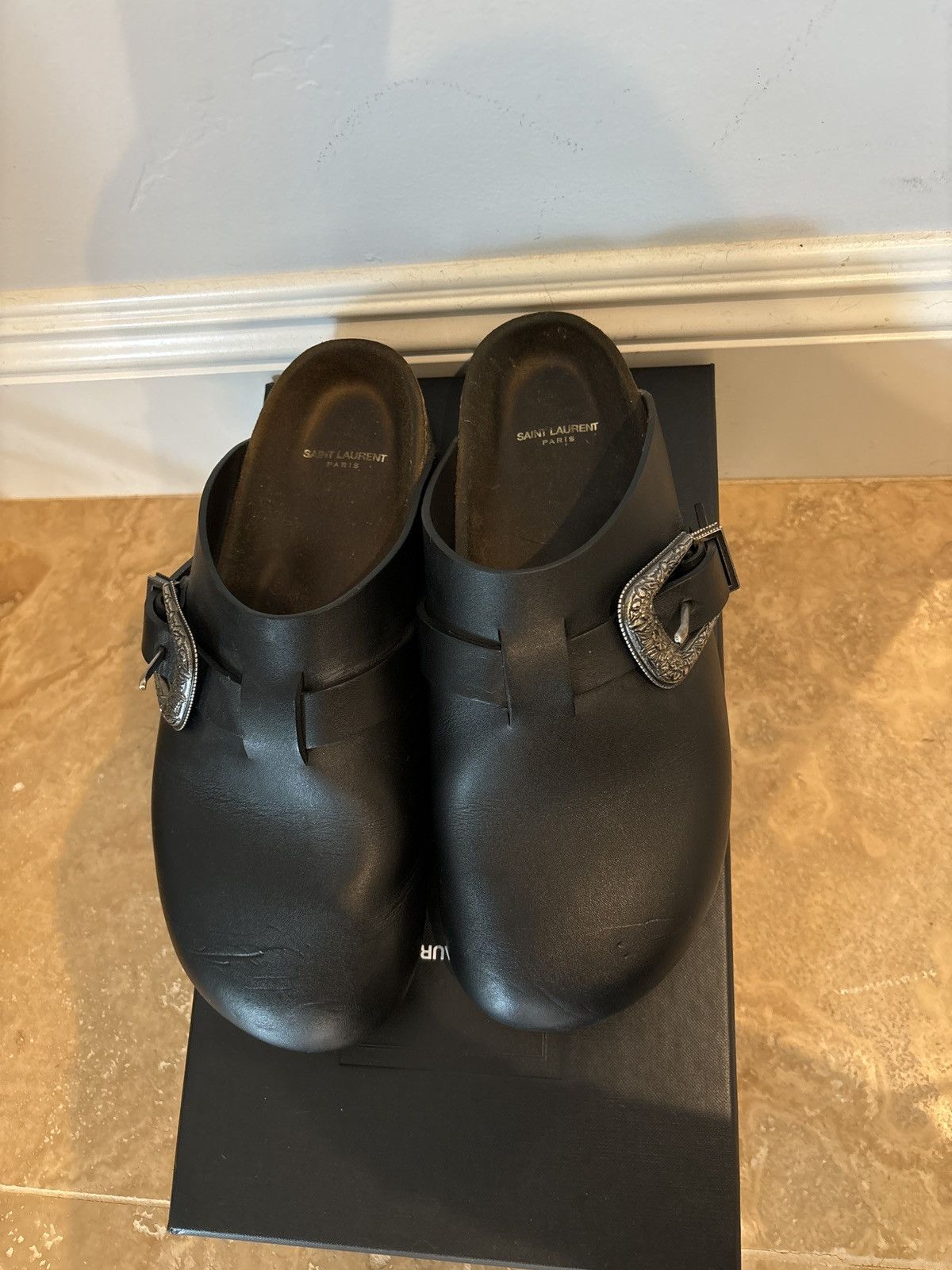 Saint Laurent Paris Saint Laurent Black Leather Mules Size US 10.5 / EU 43-44 - 1 Thumbnail