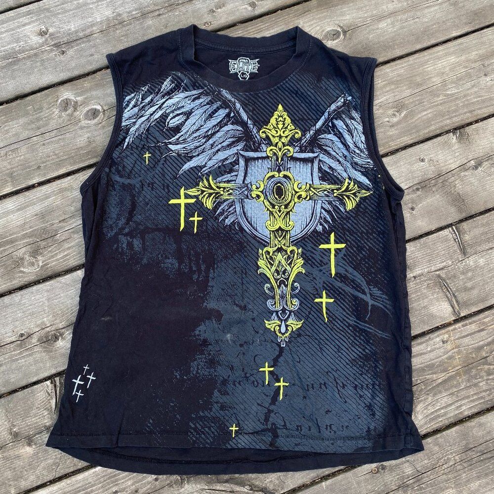 Vintage Vintage MMA Elite Y2K T Shirt Large 'Neon Cross' Size US L / EU 52-54 / 3 - 1 Thumbnail