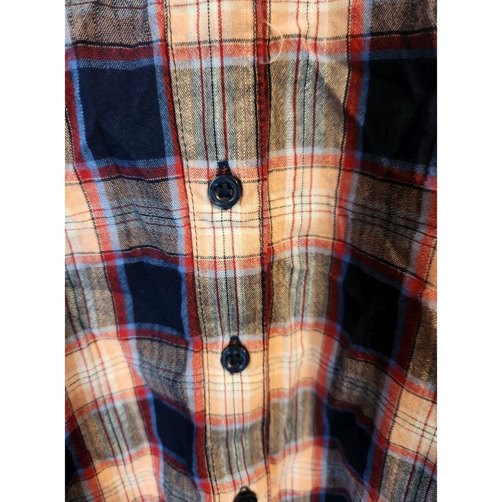Vintage St. John's Bay Blouse Puff Sleeve Plaid Red Beige Navy Blue 0X Women Size XL / US 12-14 / IT 48-50 - 2 Thumbnail