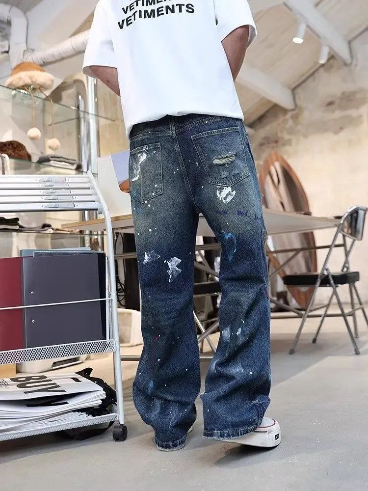 Japanese Brand Retro loose graffiti painted ripped jeans Size US 32 / EU 48 - 4 Thumbnail