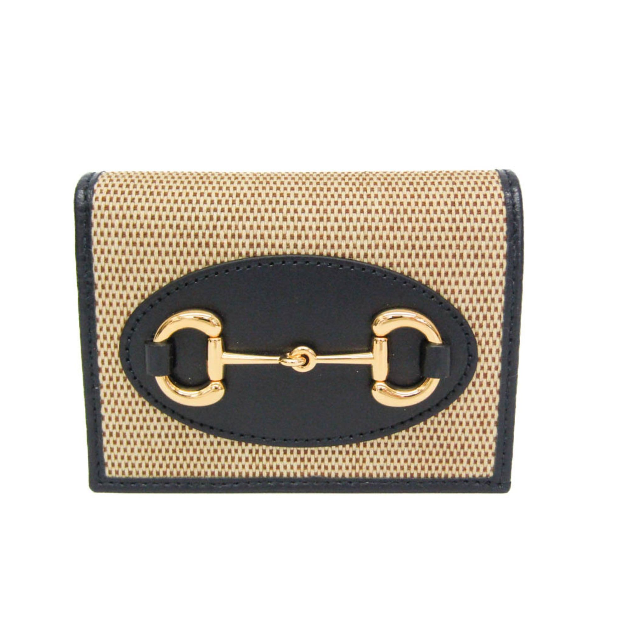 Gucci Gucci Horsebit 1955 Mini Wallet 621887 Women's Canvas,Leather Wallet (bi-fold) Beige,Black Size ONE SIZE - 1 Thumbnail