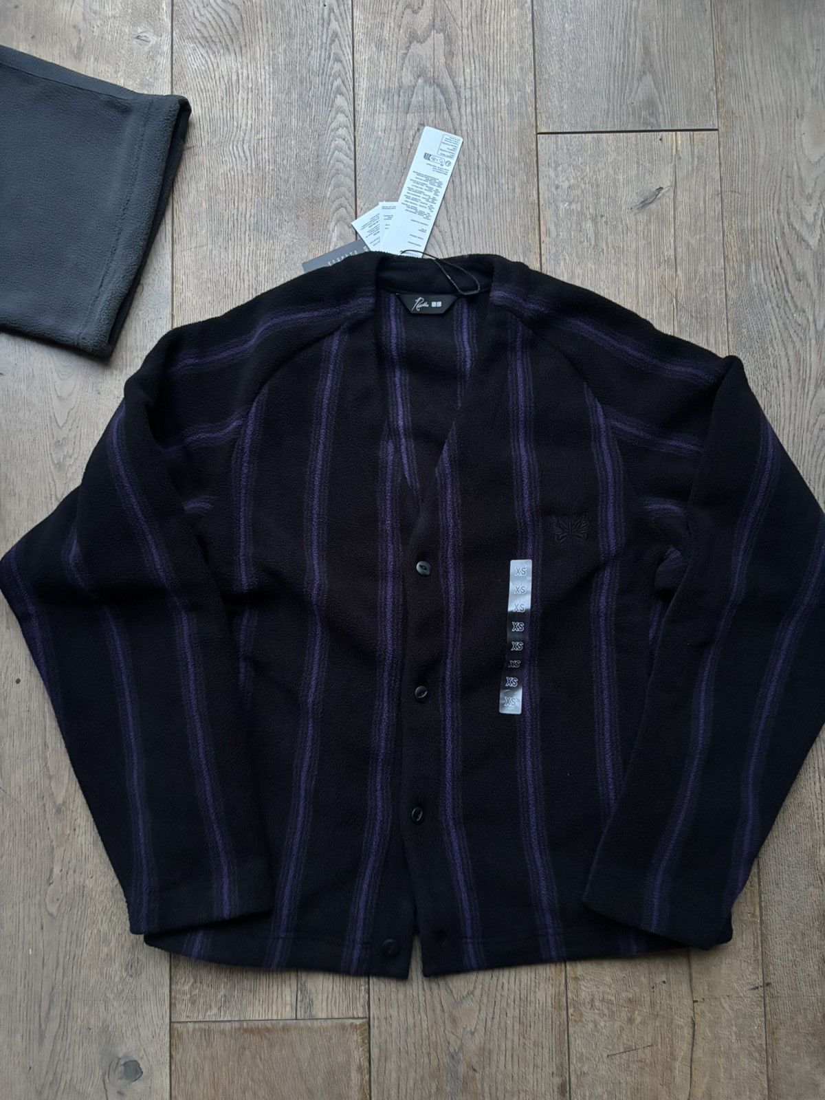 Needles Uniqlo Needles Striped Fleece Cardigan Black Purple XS Size US XS / EU 42 / 0 - 1 Thumbnail