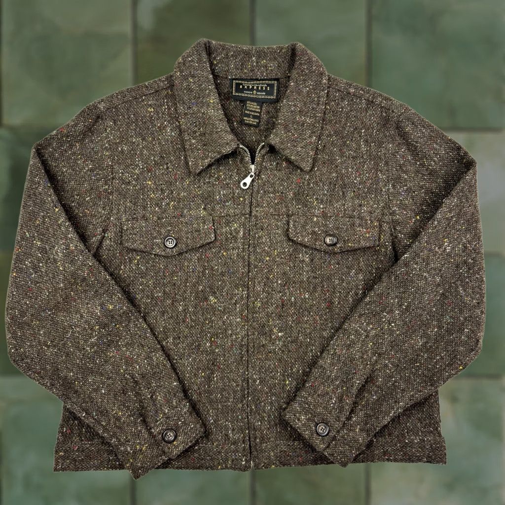 Express VINTAGE Express Wool Blend Full Zip Jacket Womens L Brown Hipster 90s Y2K Collared Mens? Size L / US 10 / IT 46 - 1 Thumbnail