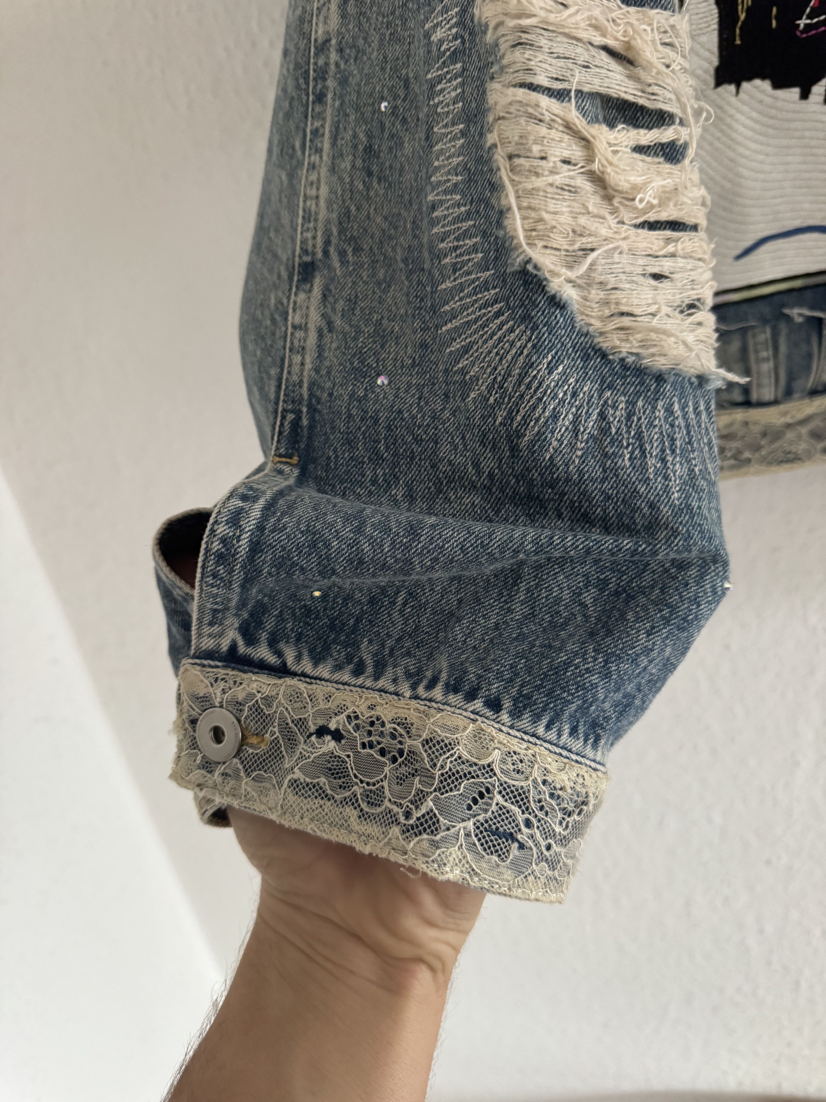 H&M × Jean-Michel Basquiat × Who Decides War Distressed Rhinestone Denim Jacket Size US XS / EU 42 / 0 - 3 Thumbnail