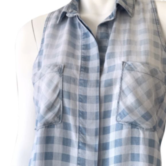 Anthropologie Cloth & Stone Sleeveless Checkered Button-Down Shirt Size S / US 4 / IT 40 - 2 Thumbnail