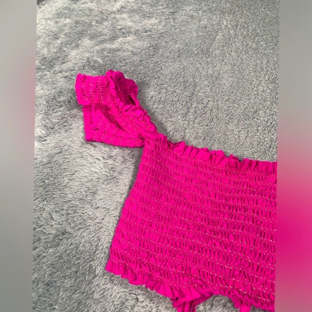 Swims PilyQ Swim Top Smocked Sleeves Fuschia Pink Small S Pink Women Bikini Top Size S / US 4 / IT 40 - 5 Thumbnail