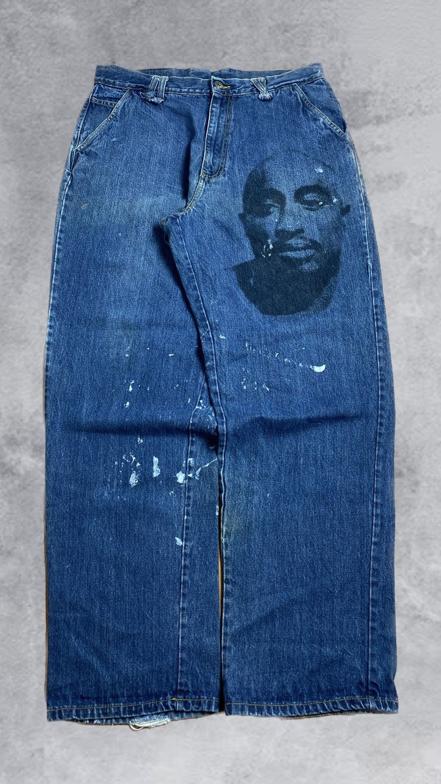 image of Makaveli Tupac Baggy Wideleg Hiphop Jeans in Navy, Men's (Size 36)
