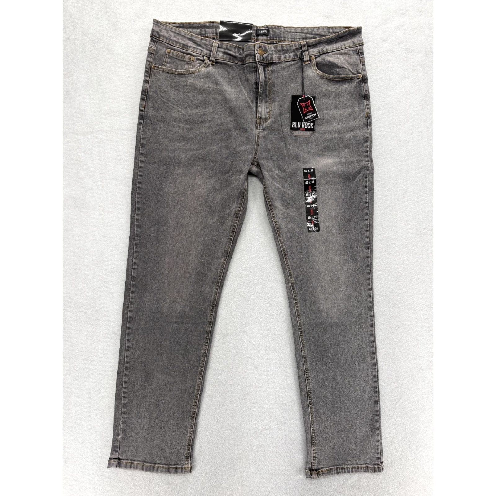 Denime Blu Rock Jeans Mens 40x31 Gray Medium Wash Slim Tapered Stretch Denim NWT Size US 40 / EU 56 - 2 Thumbnail
