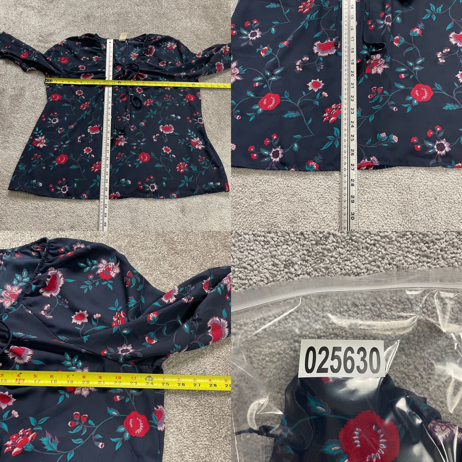 Faded Glory Faded Glory Tunic Blouse 2XL Navy Blue Floral Tasseled Long Sleeve Casual Womens Size XXL / US 16-18 / IT 52-54 - 8 Thumbnail