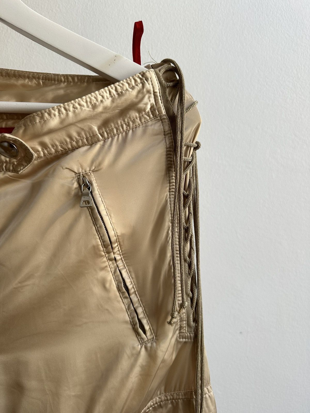 Prada Vintage Nylon Archive Bondage Zipper Laced Cargo Pants