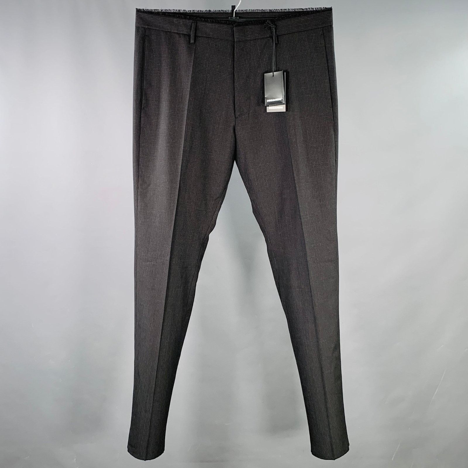 Dsquared2 DSQUARED2 Grey Black Checkered Wool Raw Edge Dress Pants Size US 38 / EU 54 - 1 Thumbnail