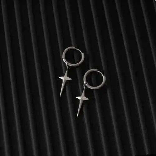 VIBE 925 Silver Plated Cross Star Dangle Drop Earrings for Men Size ONE SIZE - 2 Thumbnail